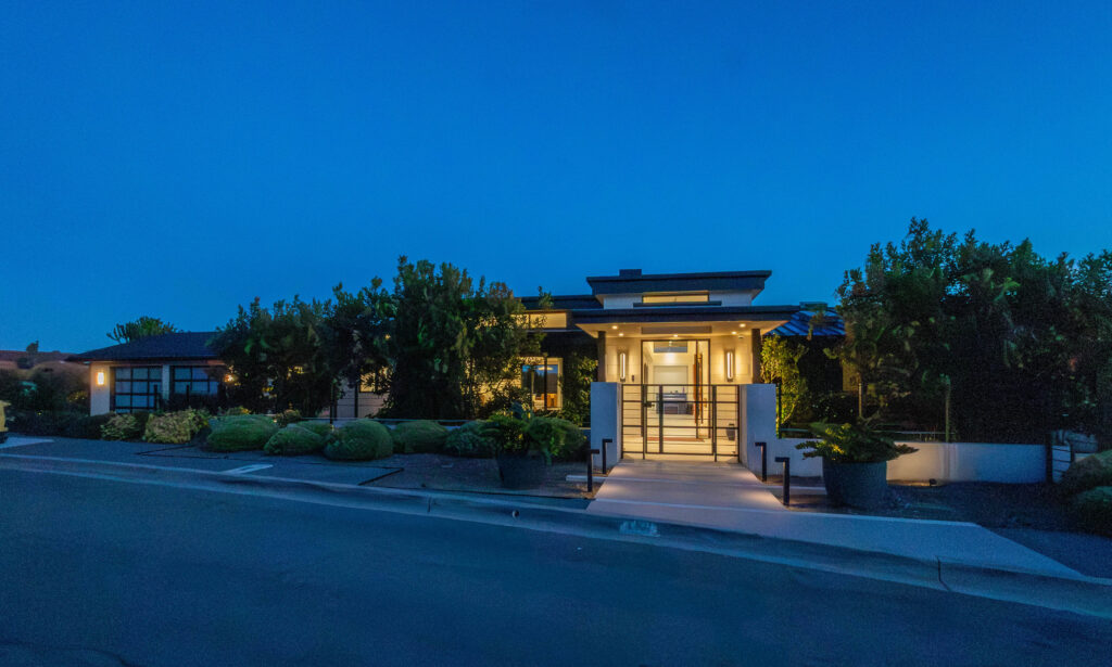 whole home remodel front exterior at dusk san diego